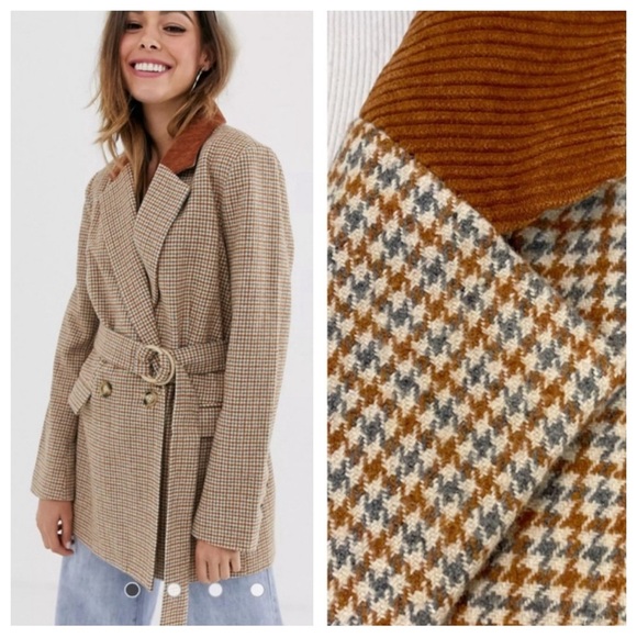 Moon River Jackets & Blazers - NWT! Moon River Herringbone Double Breasted Jacket with contrast collar